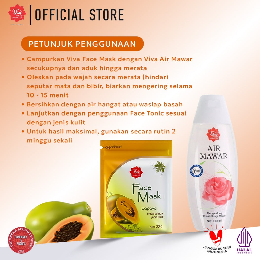 Viva Face Mask Papaya with Vit A, C, Enzim Papain & Salt Mineral - 30gr