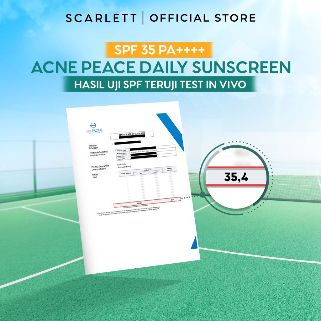 SCARLETT Acne Peace Daily Sunscreen SPF 35 PA++++ – Sunscreen Kulit Berjerawat , Teruji In Vivo , Non Acnegenic Tested , Non Comedogenic Tested, Melawan Jerawat