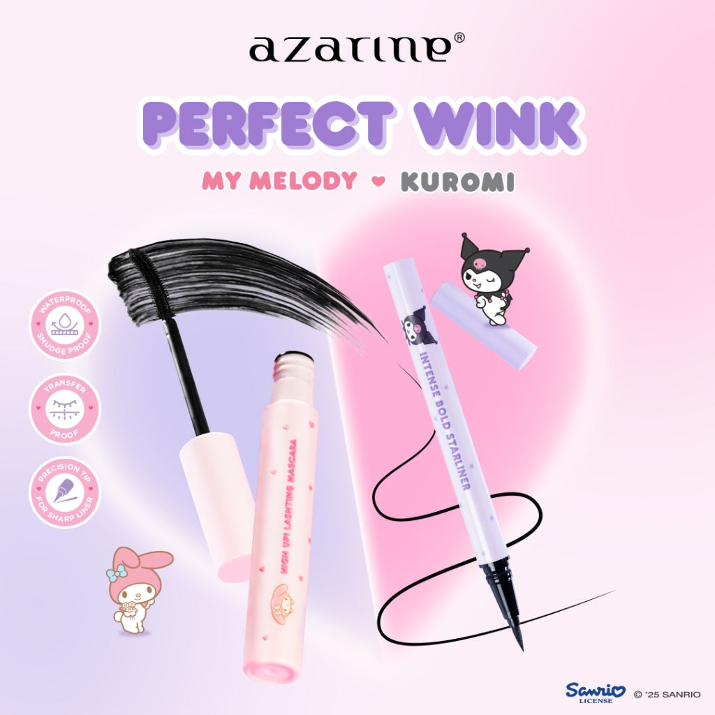Azarine Perfect Wink [2 PCS] High Up! Lashting Mascara Dual Finish Efek Lash Lift untuk Bulu Mata Lebih Tebal + Intense Bold Starliner Eyeliner Hitam Longlasting Waterproof Anti Luntur