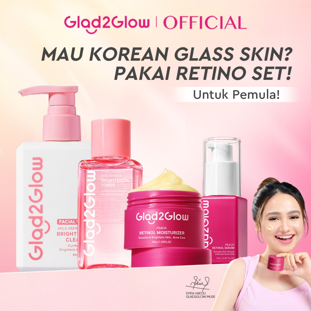 [Cocok Untuk Pemula] Glad2Glow Cerah Retinol Bundle 4in1-Brightening Moisturizer+Serum+Cleanser+toner Retinol  skincare paket pembersih perawatan kulit warna kulit pelembab wajah all in 1g2glow official store