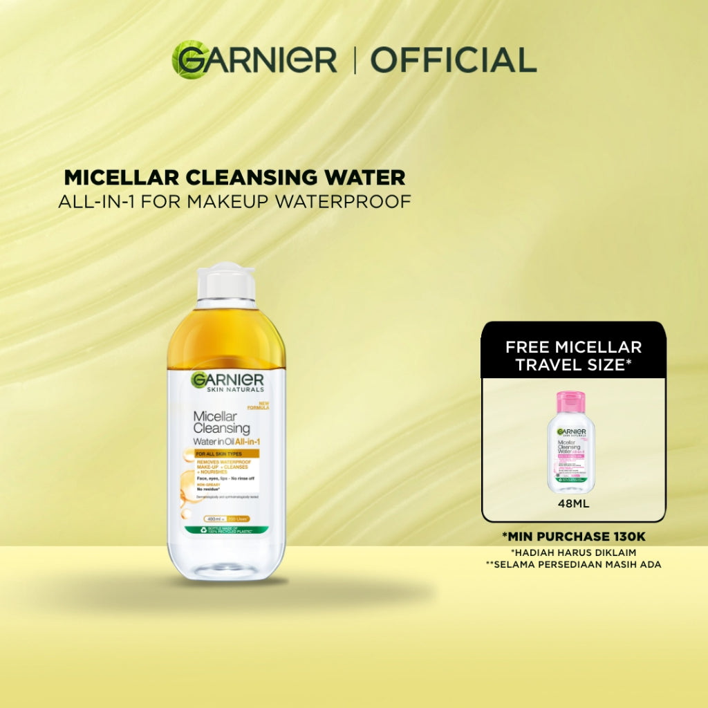 GARNIER Micellar Water Oil-Infused Skin Care 400ml Skincare Cleansing - Pembersih Wajah & Make up Waterproof untuk semua jenis kulit Micellar Cleansing Water