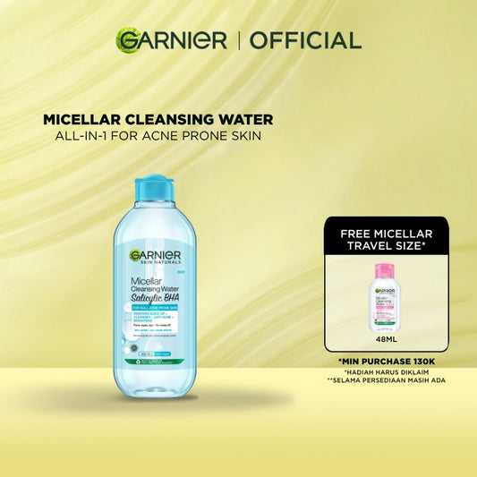 GARNIER Micellar Water Blue Salicylic Acid 400ml Skincare Cleansing - Skincare Pembersih Wajah & Make up untuk kulit berminyak jerawat Micellar Cleansing Water