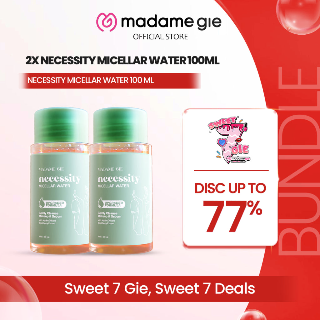 2X Madame Gie Nescessity Gentle Wash Micellar Water 01 100ml – Pembersih Wajah Makeup Remover Travel Size & All Skin Type | Mengurangi Minyak Berlebih tanpa rasa perih