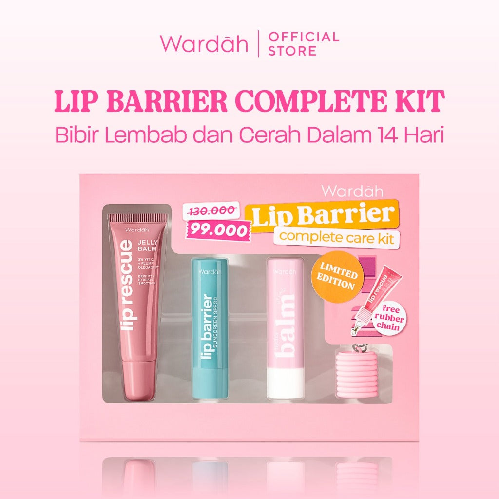 [LIMITED EDITION: 99K GET 4!] WARDAH Paket Lip Care - Hydrabalm Lip Care Peach Blossom, Lip Barrier Sunscreen SPF 30 PA+++, Lip Rescue Jelly Balm Dusty Rose FREE Rubber Keychain + BOX - Bundle Hadiah - Bundle Gifting - Bundle Self Care - Makeup