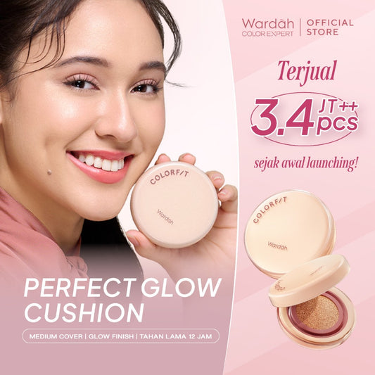 Wardah Colorfit Perfect Glow Cushion 15 g - Medium-High Coverage Hingga 12 Jam Dengan SPF 40 PA - Dilengkapi Dengan Glow Perfecting Pigment & Skincare-infused CICA + Hydra B-Glucan - Hasil Akhir Glowing - Makeup