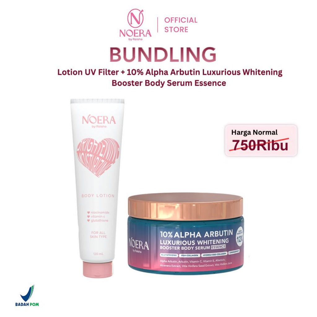 Noera Bundling 10% ALPHA ARBUTIN Luxurious Whitening Booster Body Serum Essence + Lotion UV Filter