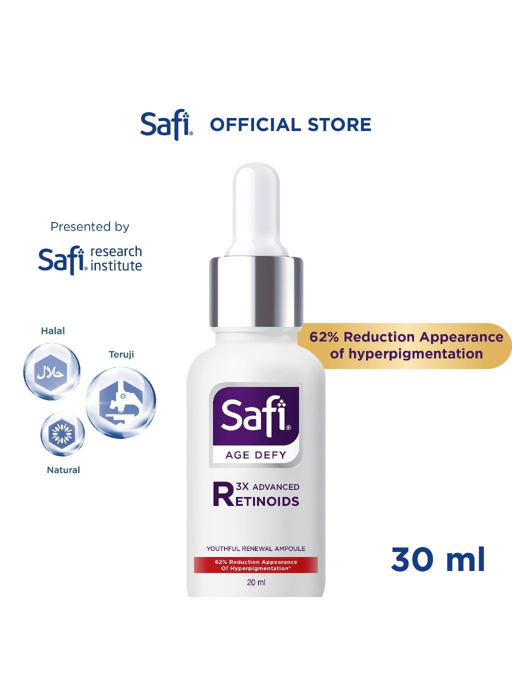 Safi Age Defy 3X Advanced Retinoid - Youthful Renewal Ampoule 20ml - Serum Wajah untuk Kulit Glowing | Better Than Retinol