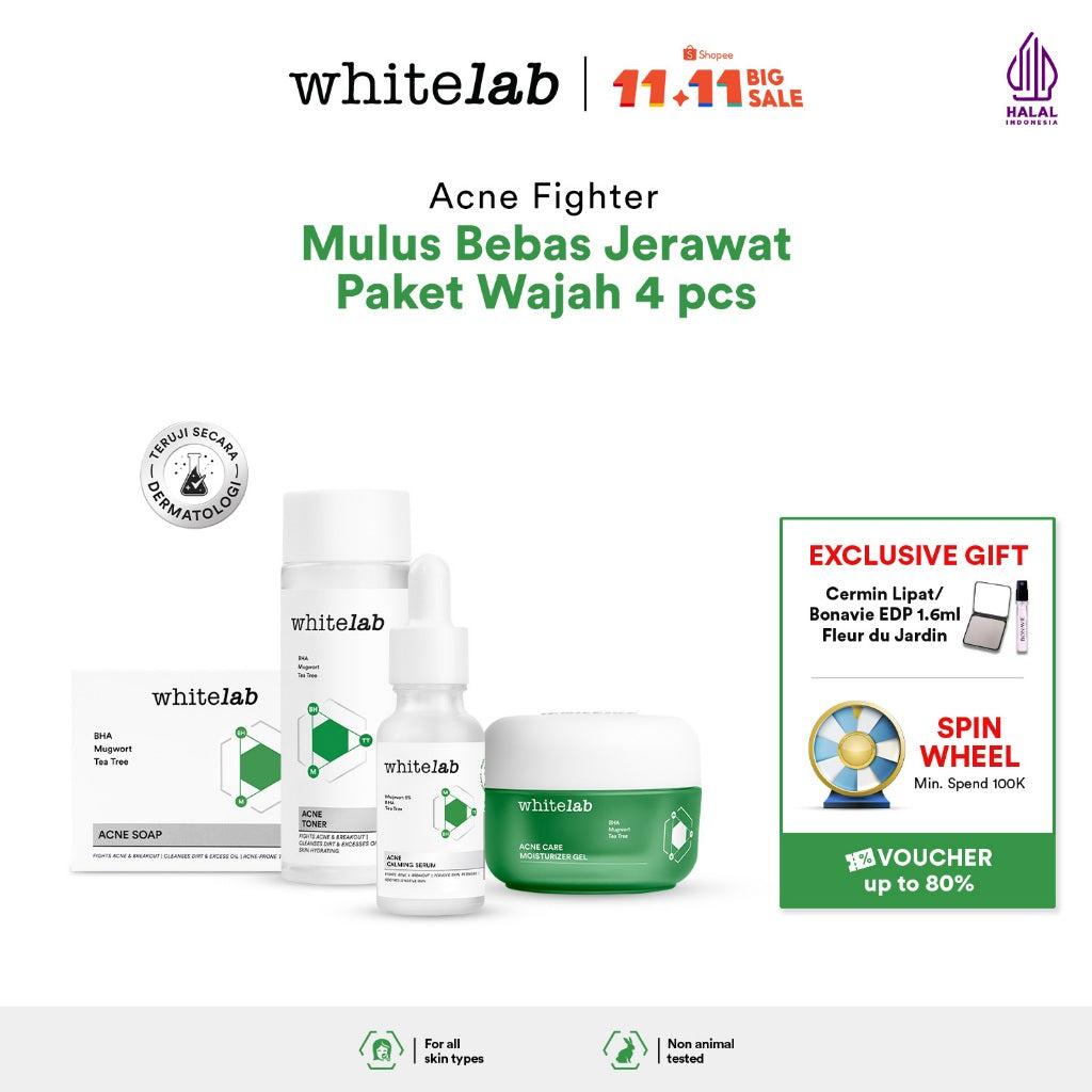 Whitelab 4 pcs Paket Acne - Facial Wash, Toner, Serum, Moisturizer Paket Skincare