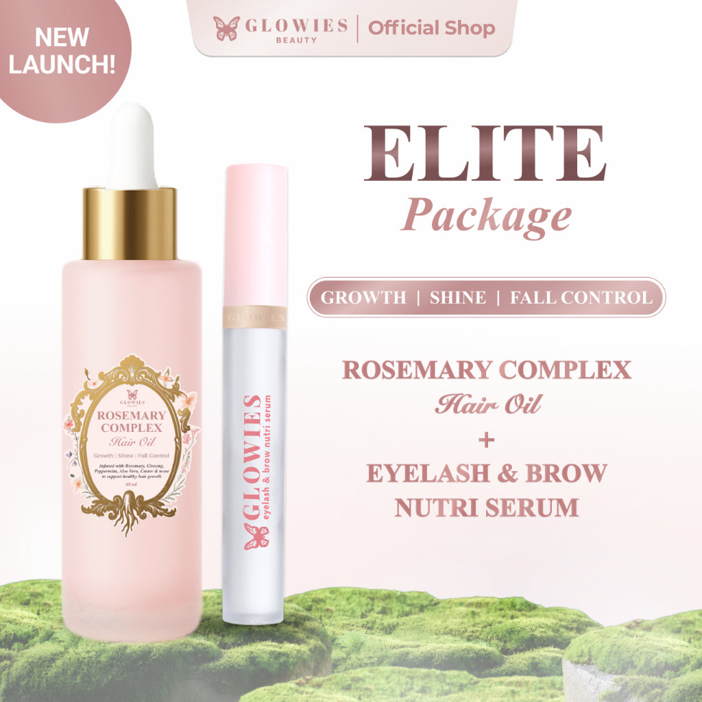 [NEW LAUNCH] Glowies Beauty Elite Package Rosemary Complex Hair Oil + Serum Penumbuh Bulu Mata Eyelash & Brow Nutri Serum Paket Lengkap Penumbuh Rambut & Bulu Mata Alami membantu Menguatkan Akar Rambut Menebalkan Alis & Bulu Mata Aman untuk Kulit Kepala