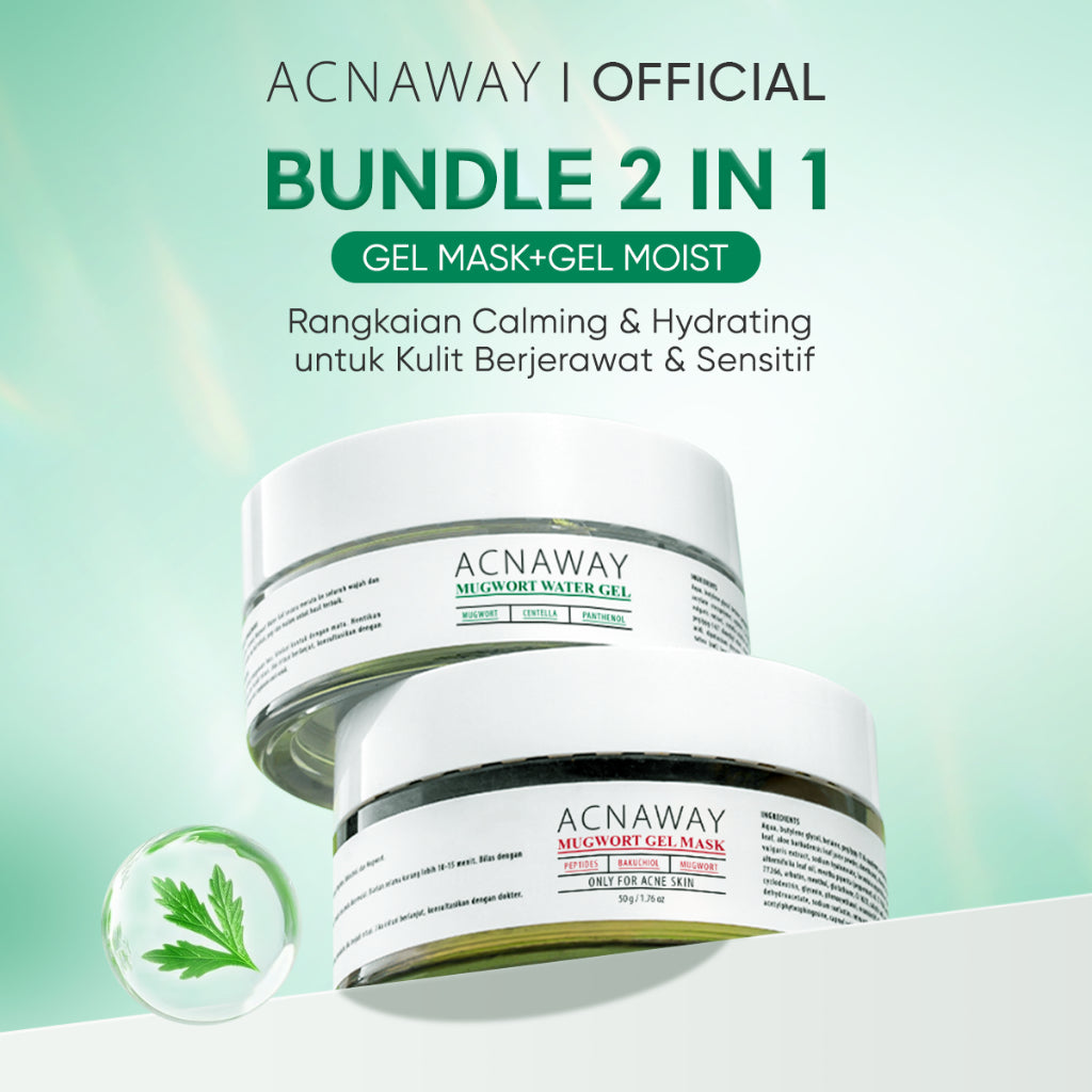 ACNAWAY Bundle 2 in 1 Mugwort Gel Mask + Mugwort Water Gel –Moisture Gel Pelembab Wajah Untuk Kulit Berjerawat Acne Friendly Melembapkan Wajah Sensitif Cooling Soothing Gel Untuk Kulit Kemerahan Acne Prone Face Mask Gel Masker Wajah untuk Kulit Berjerawat