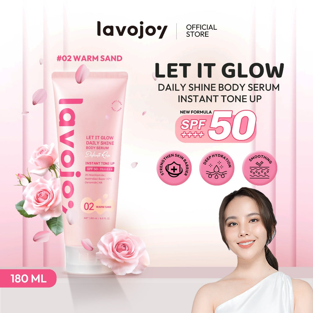 [TONE UP SHADE 02] Lavojoy Let It Glow Daily Shine Body Serum Instant Tone Up Delicate Rose with SPF 50 PA++++|Shade 02 Warm Sand|Body Serum untuk Perlindungan Sinar UV|Mencerahkan Seketika & Melembapkan Kulit dengan 3% Niacinamide + Australian Super VC