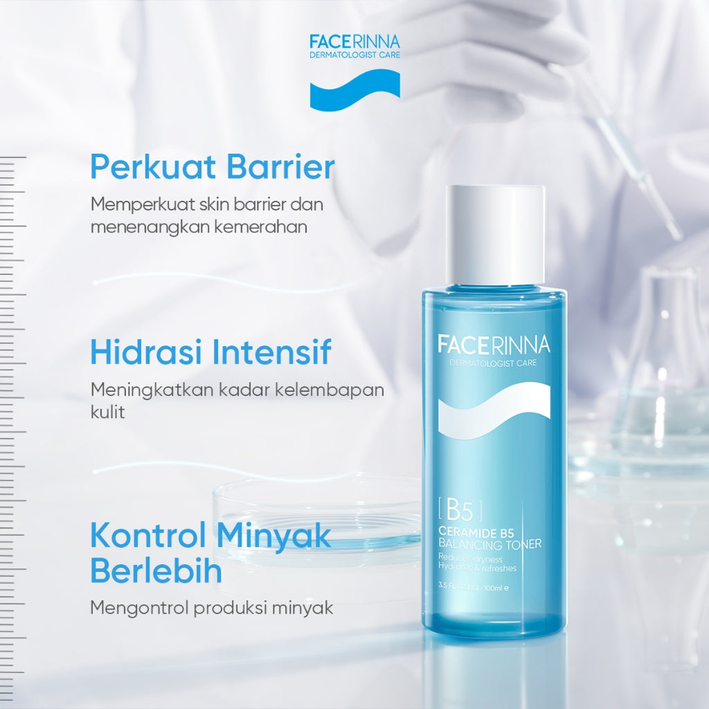 FACERINNA B5(Panthenol) Hydrating 3pcs/2pcs Skincare Paket | Moisturizer + Cleanser + Toner | Untuk Kulit Sensitif Menjaga Skin Barrier Low pH Gentle Facial Wash Sabun Cuci Soothing Calming Toner Menenangkan kulit kering Brightening Exfoliating Sabun Muka
