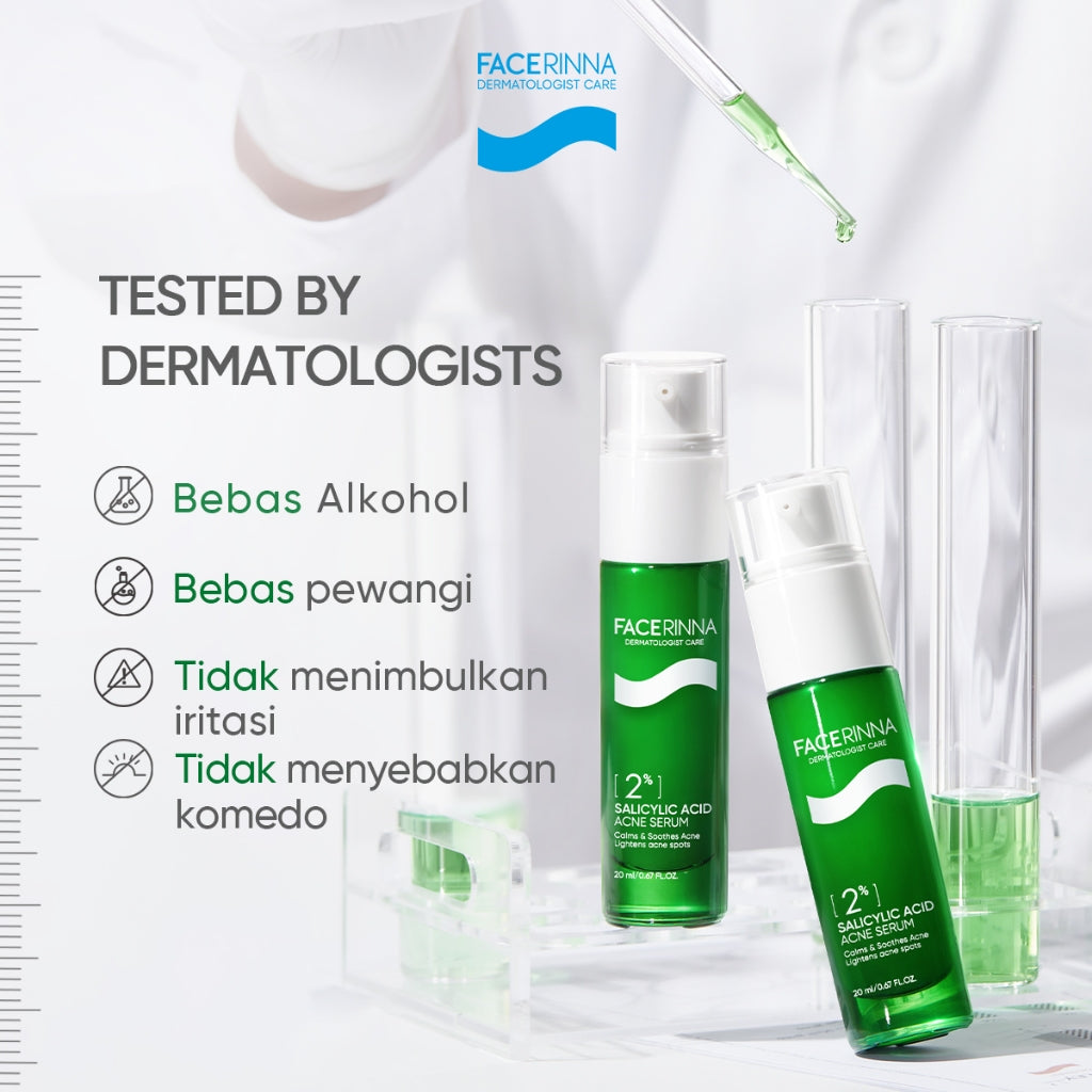 FACERINNA 2% Salicylic Acid + 2% Niacinamide Acne Serum 20ml |  Serum Jerawat Acne Treatment Menghilangkan Bekas Jerawat Kulit Beruntusan Mencegah Jerawat Datang Lagi Calms Acnes&Redness Prevents Breakout | Anti-Acne Exfoliating Brightening Pemutih Wajah