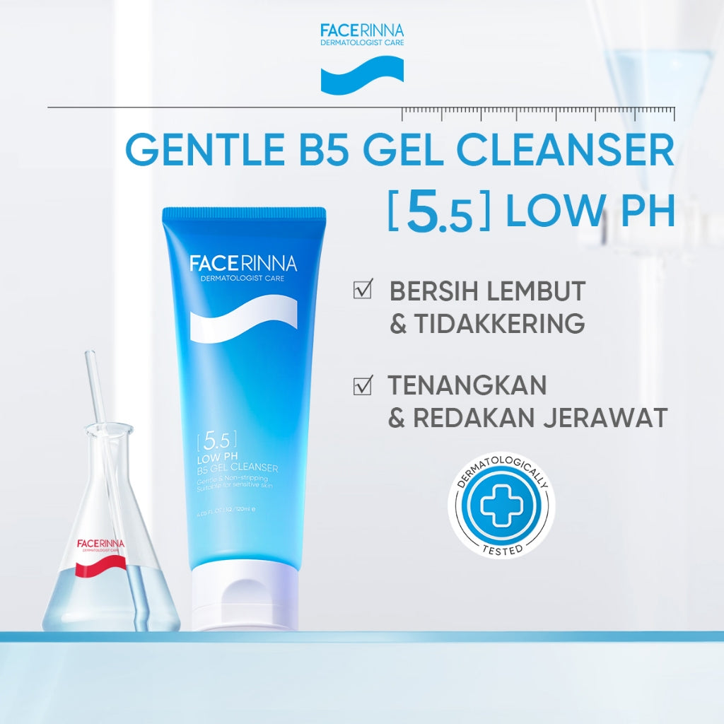 FACERINNA Low pH B5 Gentle Cleanser 70ml / 120ml | Skin Barrier Facial Wash Skincare Face Wash Sabun Cuci Muka Gentle untuk Kulit Sensitif Melembabkan & Memperbaiki Skin Barrier | Brightening Exfoliating Sabun Muka Pembersih Wajah Dengan Amino Acid