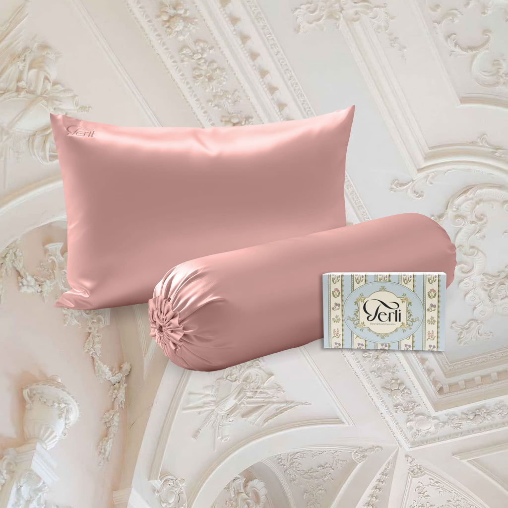 BUNDLE Sarung Bantal dan Guling Set PREMIUM Satin Silk Beauty Boost Pillowcase dan Bolster Case (Standard Size)