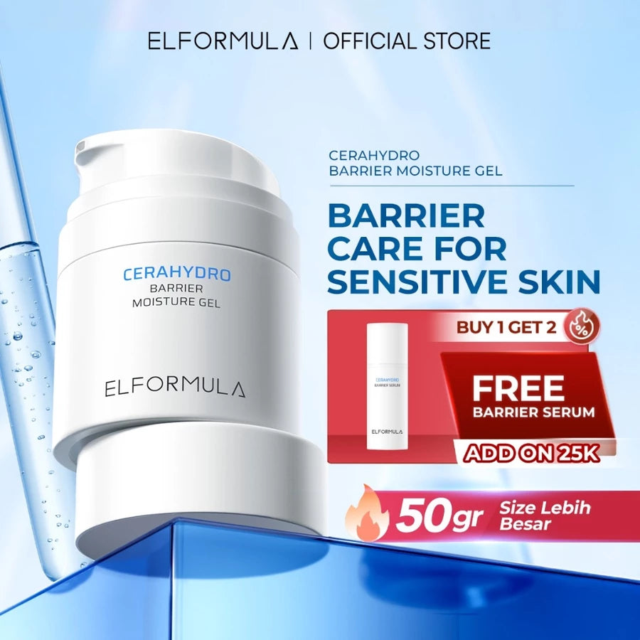 ELFORMULA Intensive CeraHydro Barrier Repair Moisture Gel - Moisturizer Calming Pelembab Wajah Pagi Malam Kulit Cerah Skin Barrier Hyaluronic Acid with CeraHydro + Plant Extract & Ceramide Skincare Oil Control Kulit Kering Iritasi