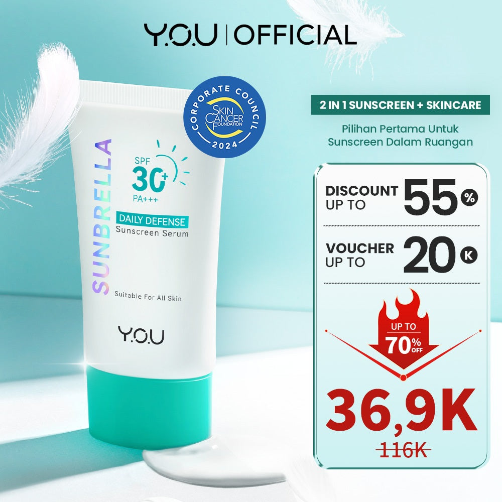 YOU Sunbrella Daily Defense Sunscreen Serum SPF30 Tabir Surya UVA UVB Blue Light Lightweight Skincare Dry Skin [Best Selling]