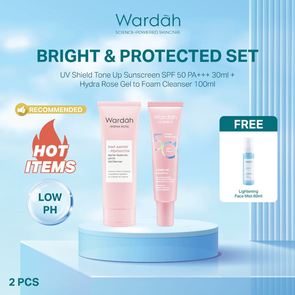 NEW WARDAH Paket Face Wash Gentle Low Ph Lightening Sunscreen UV Shield SPF 35 SPF 50 Sabun Cuci Muka Untuk Semua Jenis Kulit Tanpa Rasa Ketarik Menghidrasi dan Menenangkan Kulit Sunscreen UV Shield Skincare Routine Perawatan Kulit - Skincare