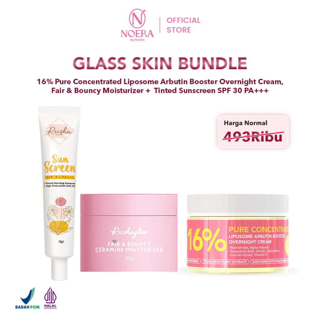 Noera Bundling Night Cream | Moisturizer Bouncy | Tinted Sunscreen 10 Gram | 16% Pure Concentrated Liposome Arbutin Booster Overnight Cream | Krim Malam | Niacinamide | Alpha Arbutin