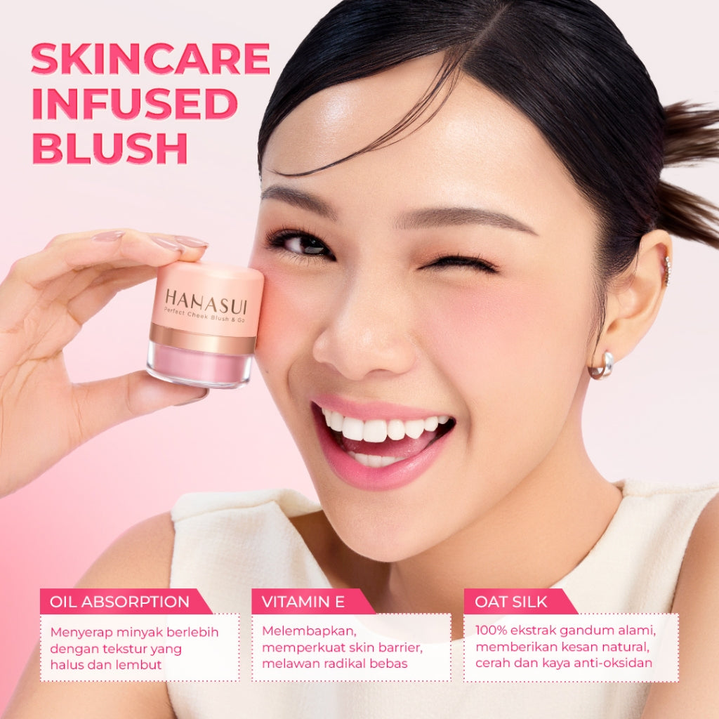 Hanasui Perfect Cheek Blush & Go Powder - Blush On Powder Natural Radiant Finish Melembabkan Cerah Antioksidan
