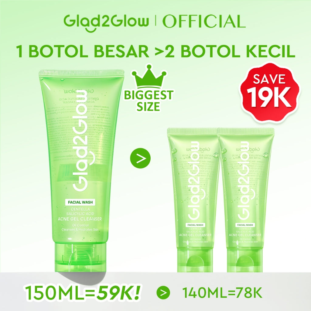 Glad2Glow Centella Salicylic Acid Acne Gel Cleanser  facial wash skincare face wash sabun cuci muka cleansing balm exfoliating exfoliasi wajah sabun muka pembersih wajah merawat serta membantu menenangkan jerawat g2glow official store