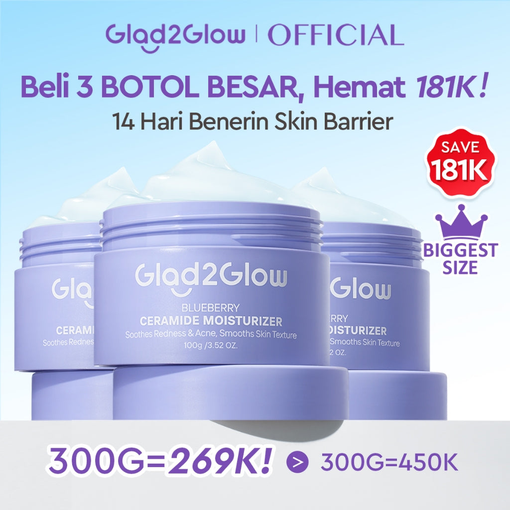 [Big Size]Glad2Glow Blueberry Moisturizer 100g 5% Ceramide Menjaga Skin Barrier Perawatan Wajah Mencerahkan wajah Menjaga kelembapan kulit Penyerapan cepat Pelembab wajah Esensi wajah Produk perawatan kulit Perawatan wajah g2glow official store