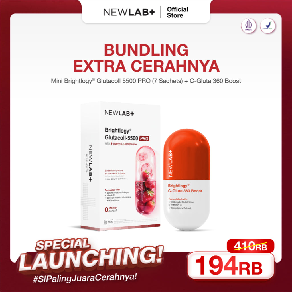 [Best Bundling New Launch] NEWLAB Brightlogy GlutaColl-5500 - PRO| Collagen Glutathione Drink | 13X Efektif Kulit Cerah & Sehat | S-Acetyl-L-Glutathione|Efektif Memutihkan 13X |14 Sachet