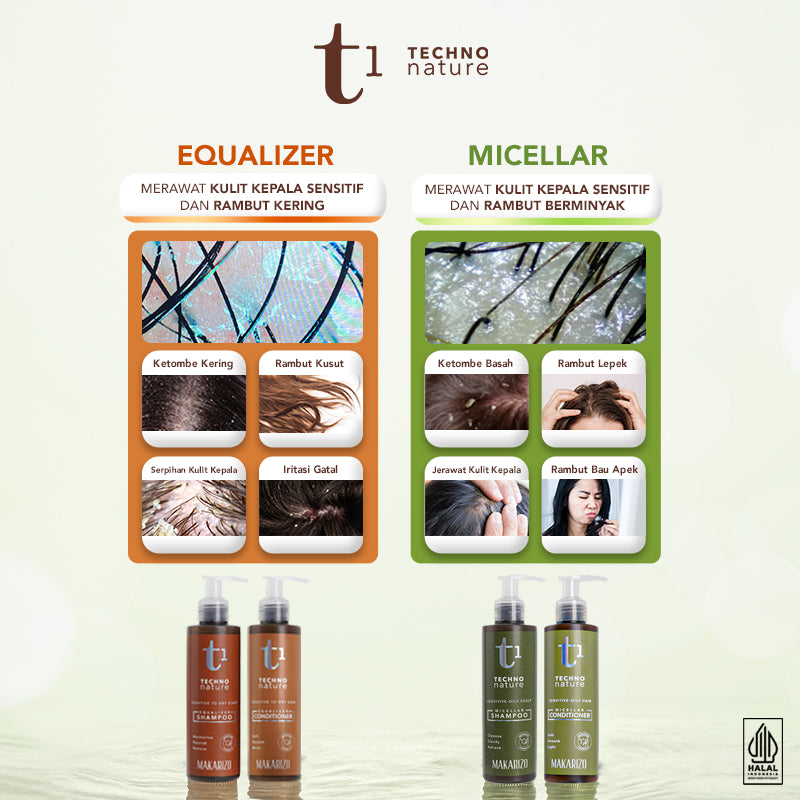 PAKET ISI 4 - Makarizo T1 Techno Nature Rosemary Scalp & Hair Oil 40mL + Micellar Shampoo & Conditioner 180 mL + Protein Cream 50mL - Shampoo Conditioner Non SLS