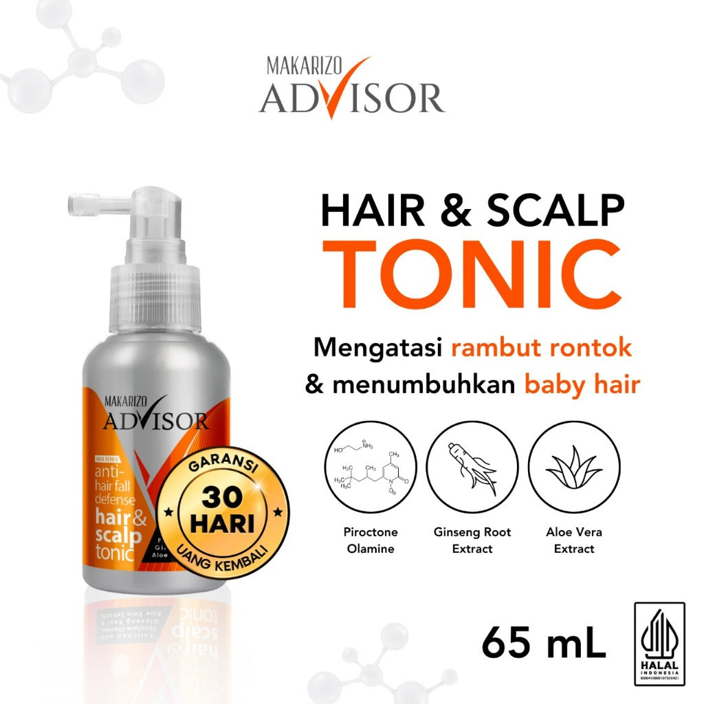 Makarizo Advisor Hair & Scalp Tonic 60 mL & 65 mL - 2 in 1 Untuk Rambut Rontok dan Ketombe