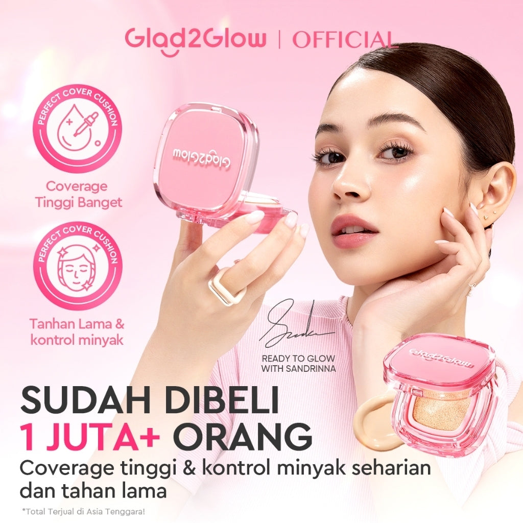 Glad2Glow Perfect Cover Cushion Foundation Waterproof Make Up Setting Concealer BB Cream Tahan Lama Hingga 12 Jam Hasil Akhir Glowing Dan Menyatu Dengan Warna Kulit Tekstur Ringan Di Wajah Full Coverage Velvet To Matte g2glow official store