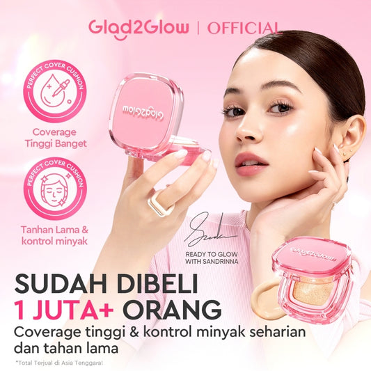 Glad2Glow Perfect Cover Cushion Foundation Waterproof Make Up Setting Concealer BB Cream Tahan Lama Hingga 12 Jam Hasil Akhir Glowing Dan Menyatu Dengan Warna Kulit Tekstur Ringan Di Wajah Full Coverage Velvet To Matte g2glow official store