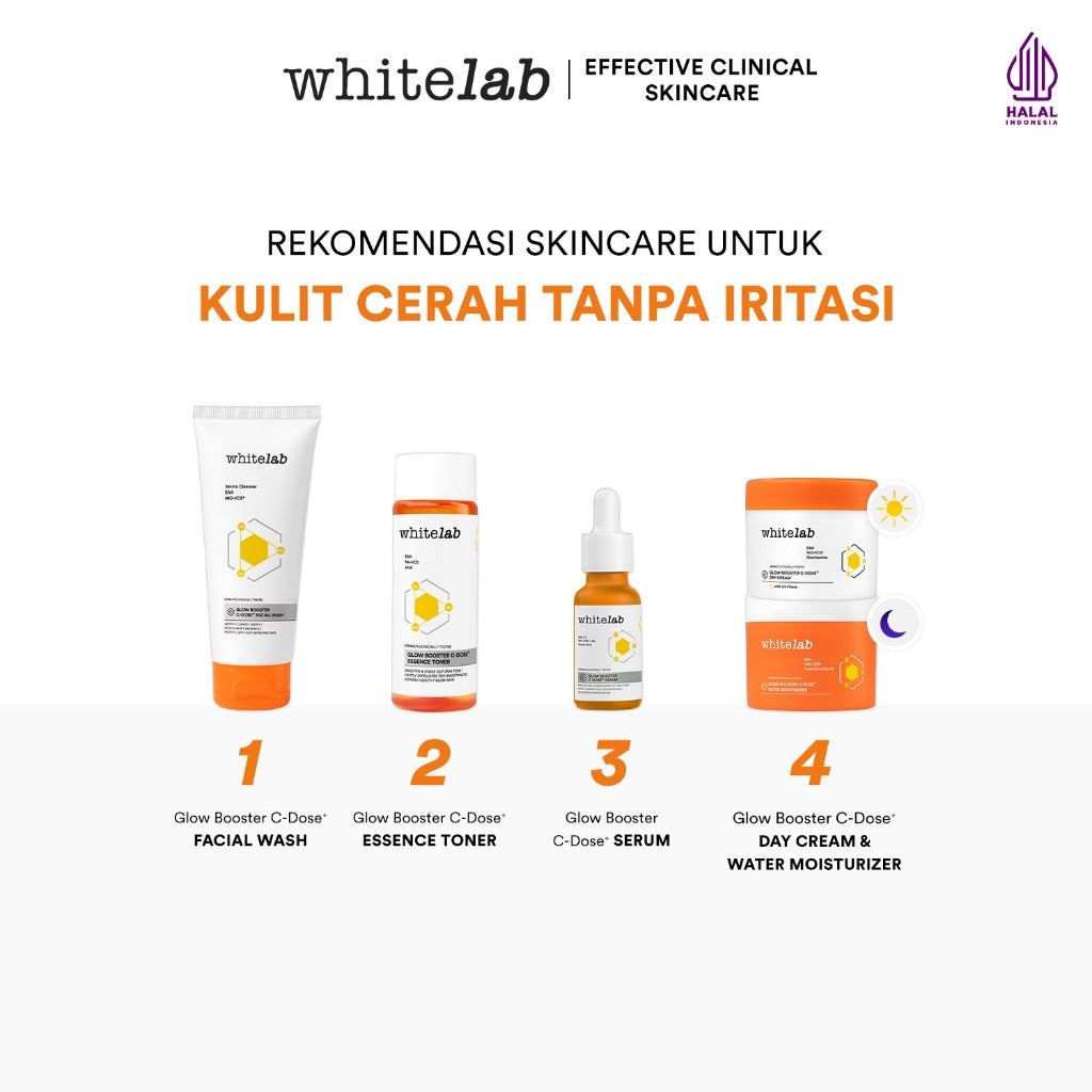 Whitelab 5 pcs Glow Booster C-Dose+ Brightening Paket Wajah - Facial Wash, Toner, Serum, with Day Cream & Moisturizer Paket Skincare