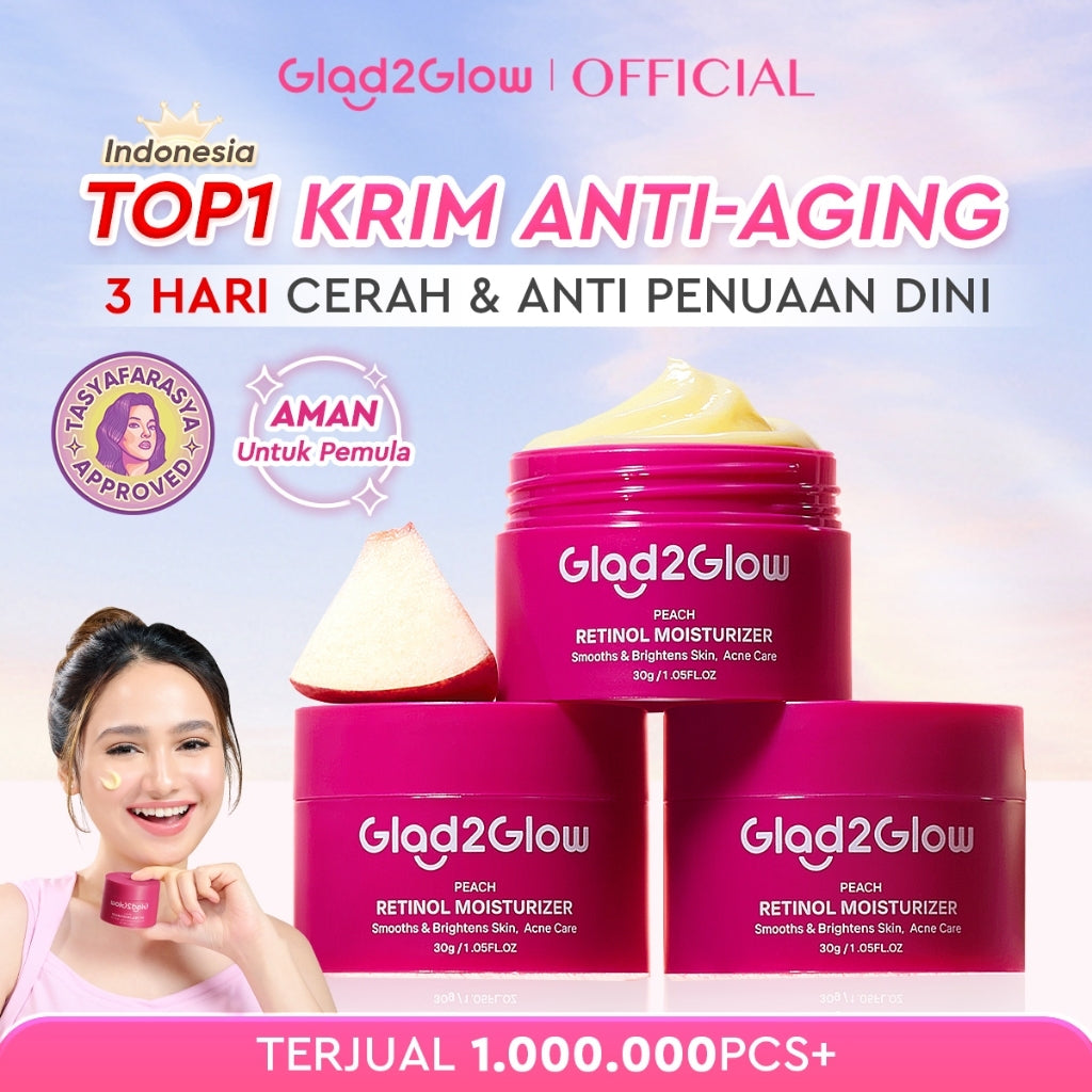 [Tasyafarasya Approved]Glad2Glow Peach Retinol Moisturizer Pelembab Anti Penuaan Penghalang Kulit Mencerahkan Flek Hitam Mengurangi kerutan mencerahkan warna kulit menghaluskan kulit mengecilkan pori-pori membesar dan melembabkan g2glow official store