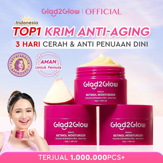 [Tasyafarasya Approved]Glad2Glow Peach Retinol Moisturizer Pelembab Anti Penuaan Penghalang Kulit Mencerahkan Flek Hitam Mengurangi kerutan mencerahkan warna kulit menghaluskan kulit mengecilkan pori-pori membesar dan melembabkan g2glow official store