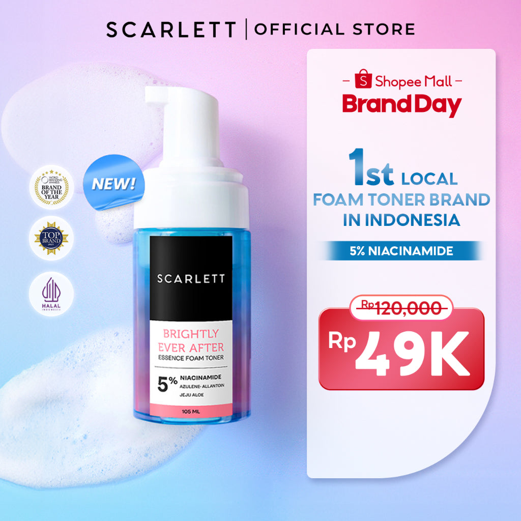 Scarlett Whitening Brightly Ever After Essence Foam Toner - Toner Wajah Kulit Sensitif untuk Mencerahkan Melembapkan dan Menghidrasi Wajah