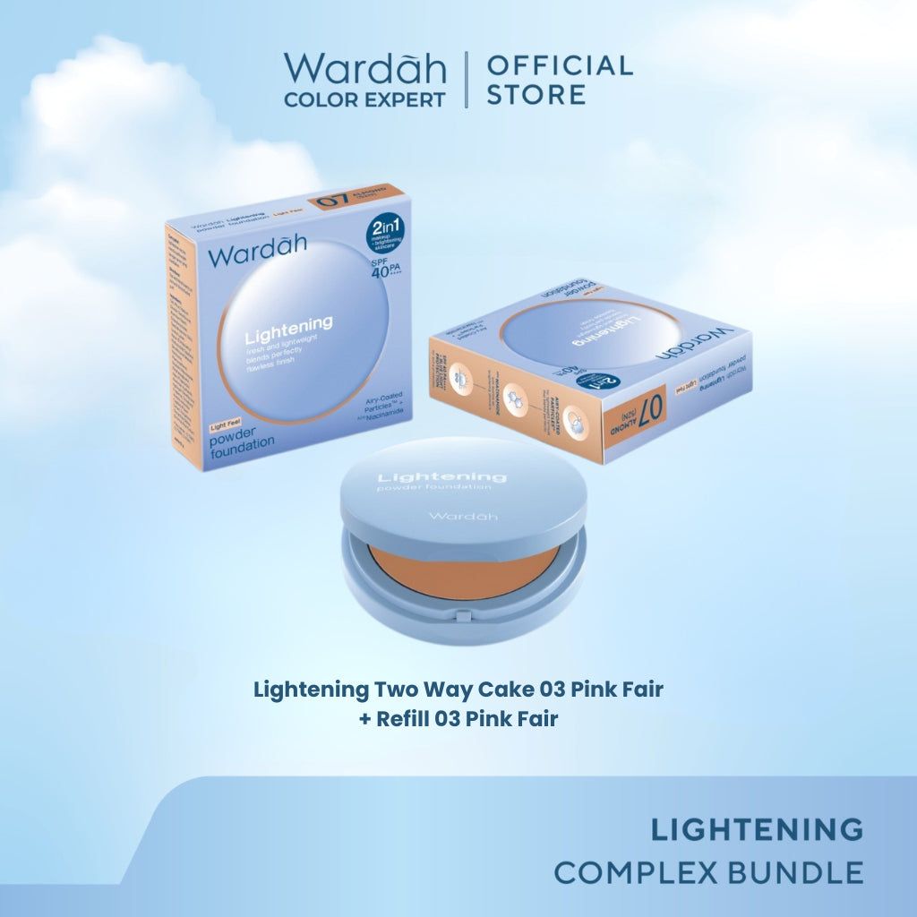 [BUNDLE] WARDAH Lightening Powder Foundation Light Feel 12 g & Refill - Two Way Cake - TWC - Refill TWC - Bedak Padat Tahan Lama - Makeup