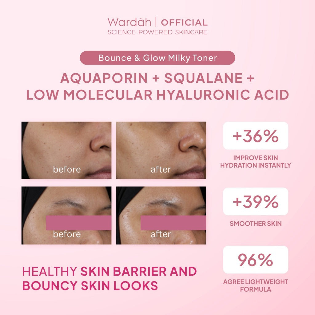 NEW! Wardah Aquaporin Squalane Bounce Glow Milky Toner 3 Liposome Ceramide Aquaporin95 ml Meningkatkan Hidrasi dan Memperbaiki Skin Barrier Untuk Kulit Glow dan Bouncy Toner Badan - Skincare