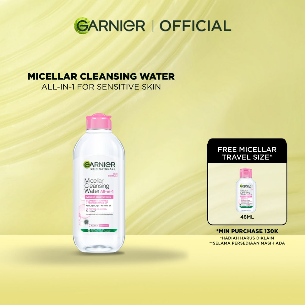 GARNIER Micellar Water Pink Skin Care 400ml Skincare Cleansing - Pembersih Wajah & Make up untuk Kulit Sensitif Micellar Cleansing Water