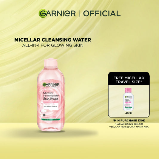 GARNIER Micellar Water Rose Skincare 400ml Skincare Cleansing - Pembersih Wajah & Make up Waterproof Air Mawar Cocok untuk semua jenis kulit Micellar Cleansing Water