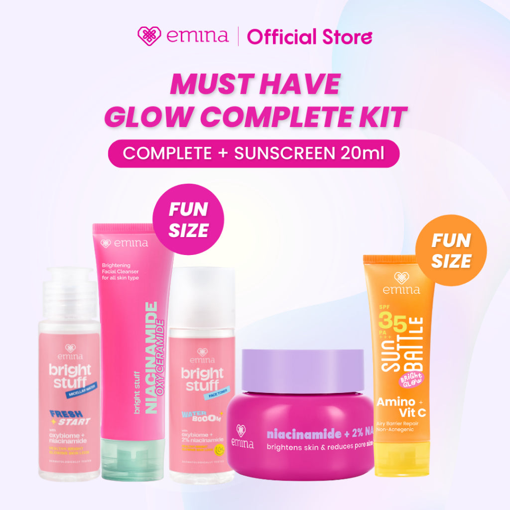 [SPECIAL 11.11] [MUST HAVE] GLOW COMPLETE KIT EMINA BRIGHT STUFF ISI 5 (Micellar Water, Face Wash, Toner, Serum, Moisturizing Cream)
