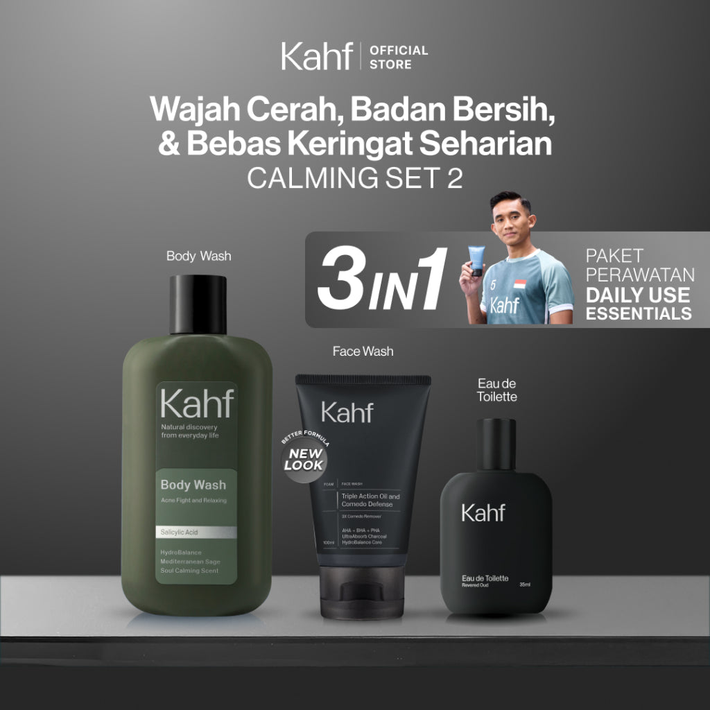 [KAHF BUNDLE 3IN1 PAKET PERAWATAN DAILY USE ESSENTIALS : WAJAH CERAH, BADAN BERSIH, & BEBAS KERINGAT SEHARIAN] Paket Personal Care (Face Wash + Body Wash + Eau de Toilette) - Suitable for Daily Use