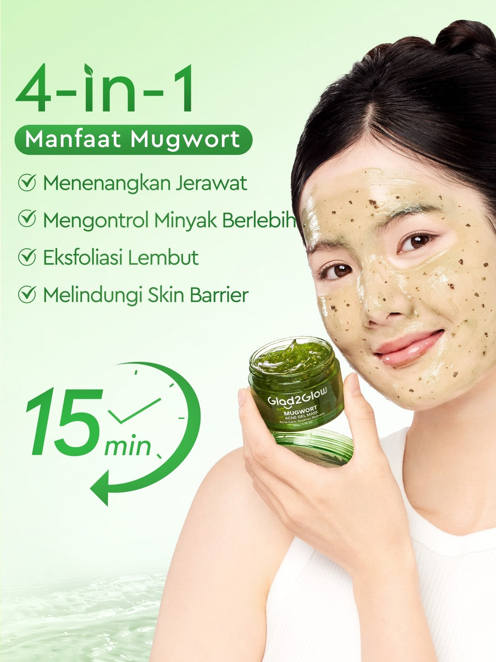Glad2Glow Mugwort Acne Gel Mask 50g Masker Wajah Masker Komedo dan Pori Pori Wajah Masker Mask Sleeping Mask Sheetmask Clay Masker Jerawat Masker Clay Mask Mugwort Masker Hijau Masker Organik Gel Masker G2G masker wajah mencerahkan G2glow Official