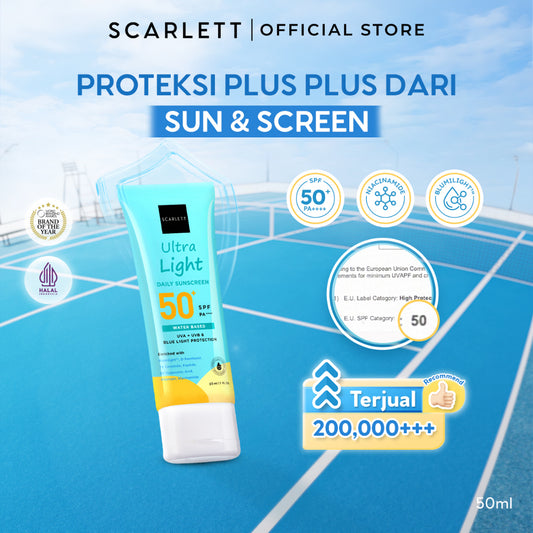 [Oily Skin Friendly] Ultra Light Daily Sunscreen SPF 50+ PA++++ [Water Based] Meresap 20an Detik (Super Ringan) dengan 7X Ceramide 9X Hyaluronic Acid & No Whitecast [Lolos Uji Invivo Invitro]