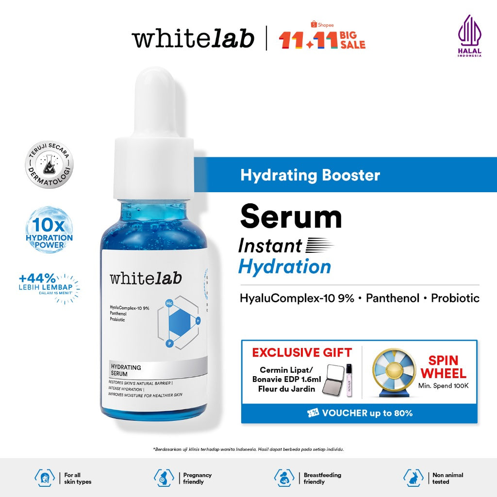 [BUY 1 GET 1] Whitelab Hydrating Serum - Serum Kulit Kering Perkuat Hidrasi untuk Kulit Lembap, Halus & Kenyal dengan Hyaluronic, Panthenol & Probiotic [BPOM]