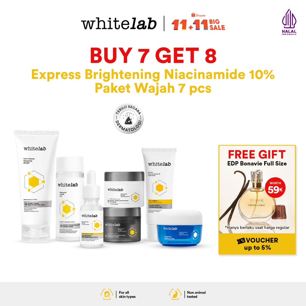 Whitelab Paket Wajah Brightening Niacinamide Facial Wash, Toner, Serum, Moisturizer, Sunscreen, Sleeping Mask - 7 pcs N-Dose+ 2.0 Skincare