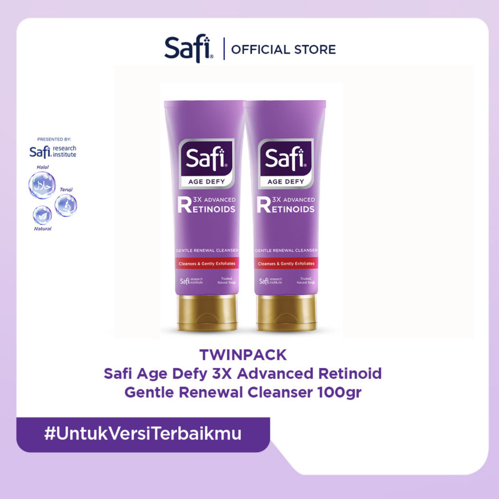 Safi Age Defy 3X Advanced Retinoid Series (Cleanser 100gr, Ampoule 20ml, Moisturizer 40gr) - Sabun Cuci Muka Non SLS, Serum Wajah Glowing, Krim Wajah Anti Aging | Better Than Retinol