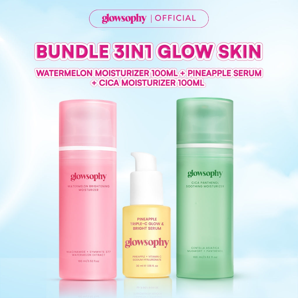 Glowsophy Bundle 3in1 Triple Glow Skin Watermelon Brightening Moisturizer 100 ml + CICA Soothing Moisturizer 100 ml + Pineapple Triple C Glow and Bright Serum 30 ml