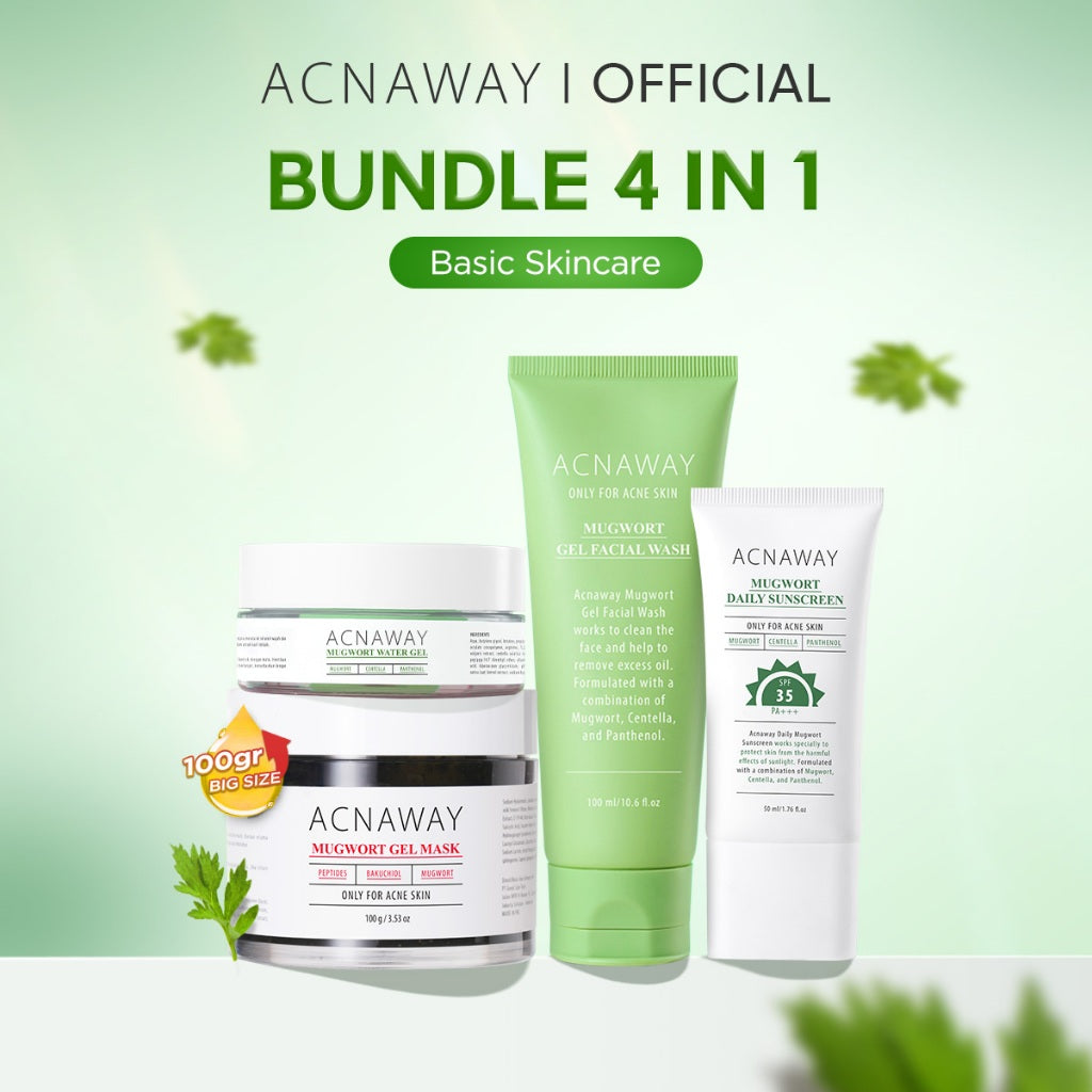 ACNAWAY Bundle 4 in 1 Acne Care, Defense & Basic Skincare | Rangkaian Lengkap untuk Kulit Berjerawat & Sensitif facial wash cleanser moisturizer gel moist cream acne spot acne treatment gel mask mugwort masker