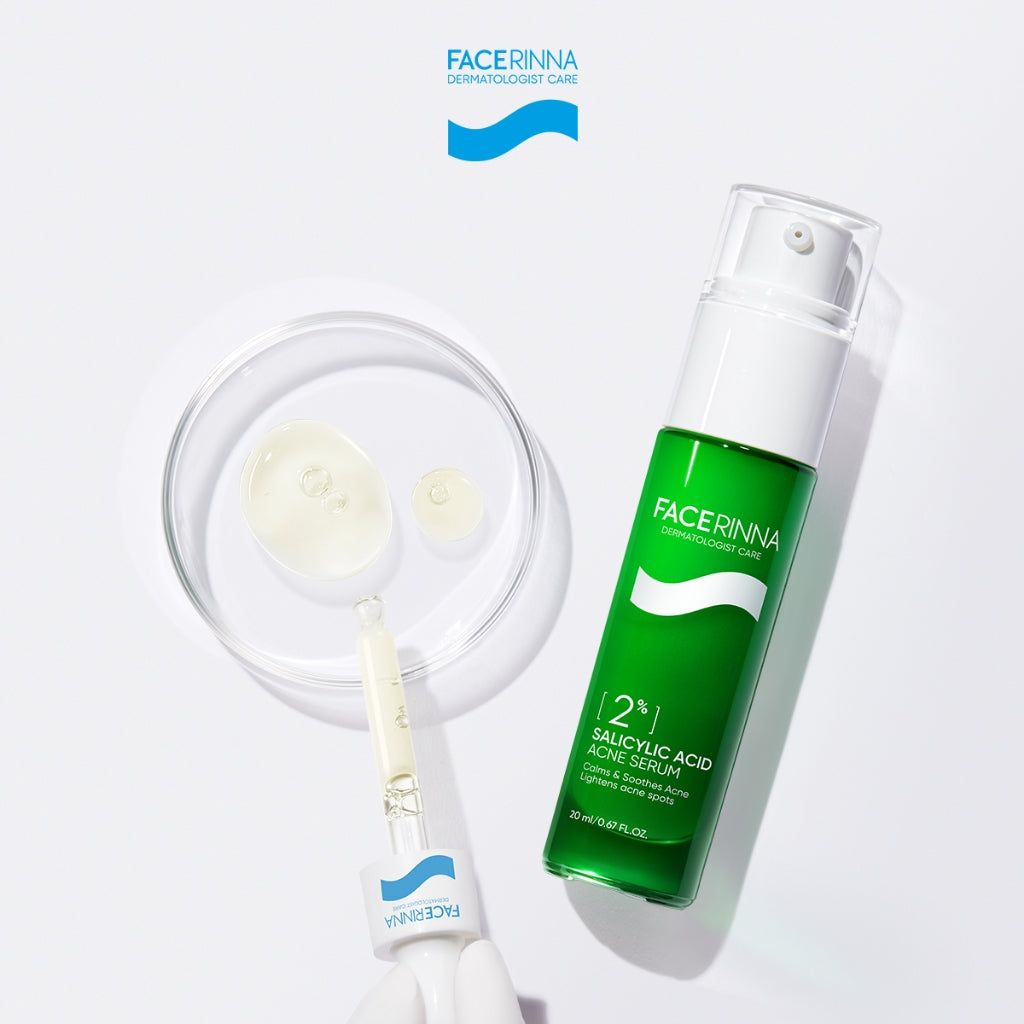 FACERINNA 2% Salicylic Acid + 2% Niacinamide Acne Serum 20ml |  Serum Jerawat Acne Treatment Menghilangkan Bekas Jerawat Kulit Beruntusan Mencegah Jerawat Datang Lagi Calms Acnes&Redness Prevents Breakout | Anti-Acne Exfoliating Brightening Pemutih Wajah