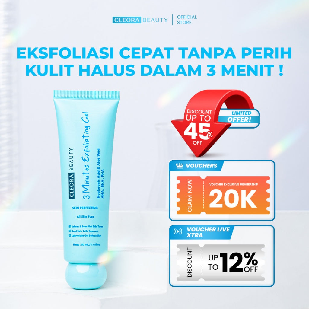 [SPESIAL OFFER] Cleora Beauty 3 Minutes Exfoliating Gel - Peeling Serum Membantu Mengangkat Kotoran & Sel Kulit Mati Mencerahkan Muka Exfoliasi Wajah Penghilang Dark Spot Skincare Acne Pria Wanita Eksfoliasi Muka Komedo With AHA BHA PHA Niacinamide Night